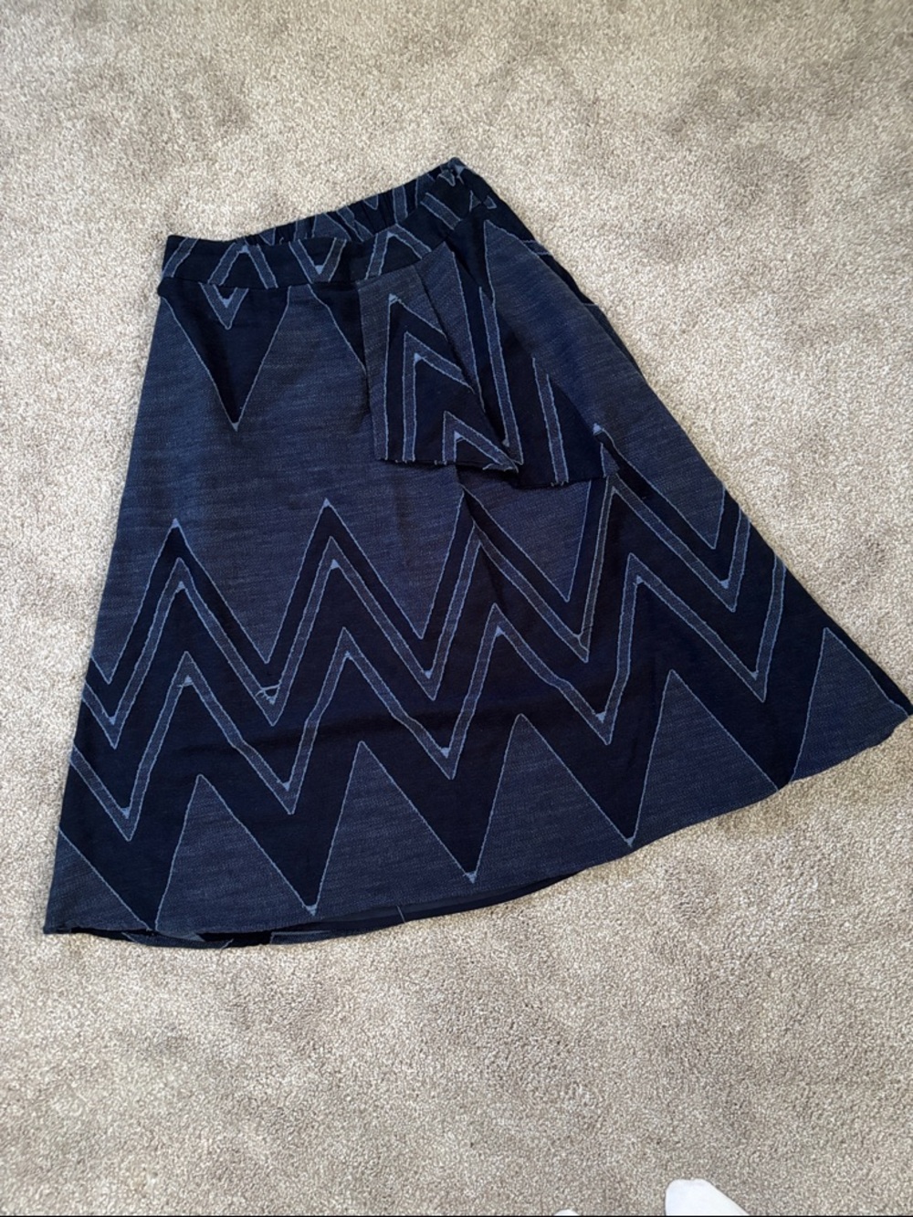 Eva Franco Navy Chevron A-Line Skirt